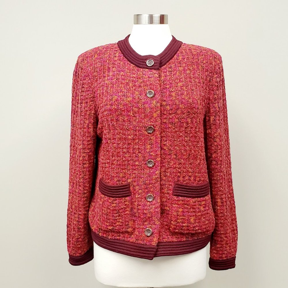 St John Sport Wool Blend Knit Cardigan Sz Medium